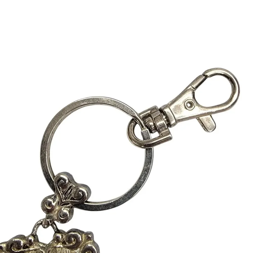 Vintage Ornate Mini Picture Frame Keychain Silver Tone Baroque Charm Key Ring